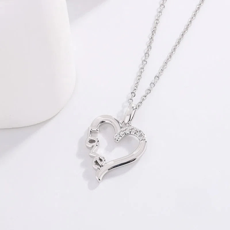 Creative Heart LOVE titanium steel pendant necklace with electroplated white gold finish and copper love heart charm