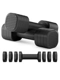 Pink, blue, black, and purple detachable 5 lb dumbbell set for women's fitness.