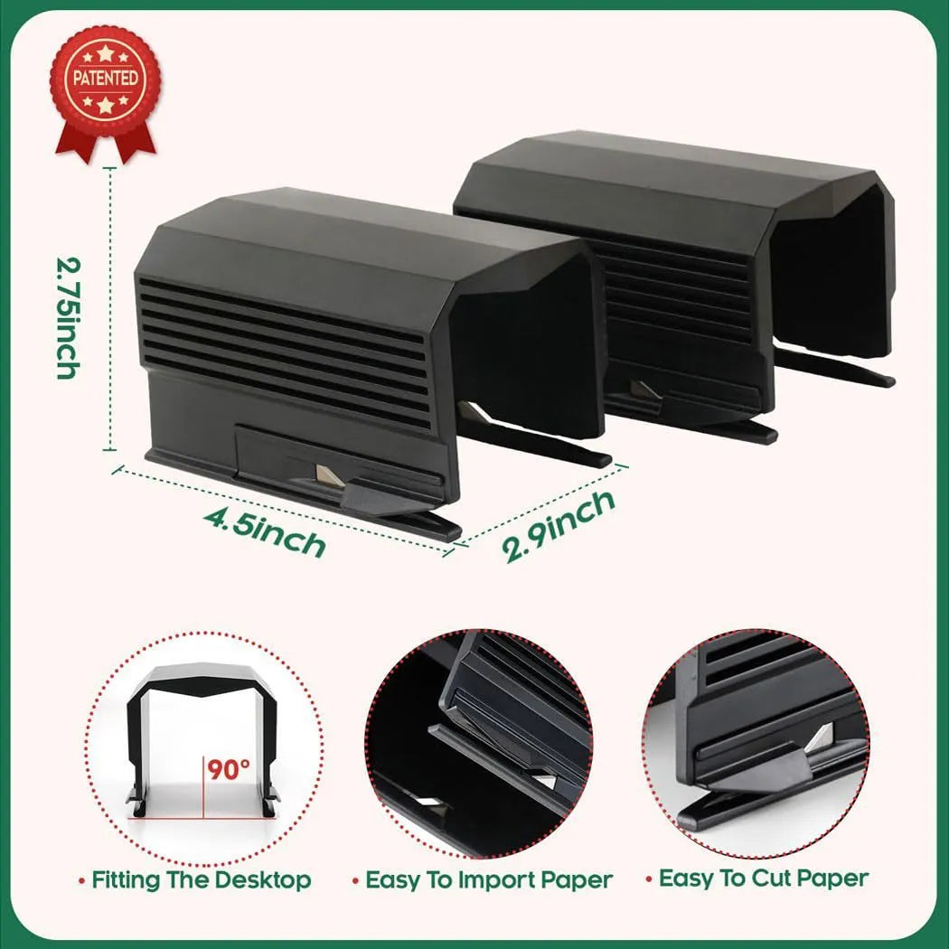 Plastic paper cutter for roll paper and scroll packaging in black, red, or green