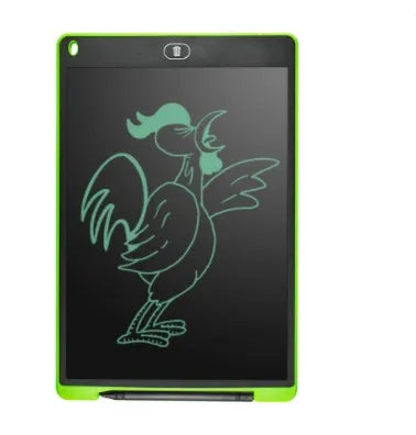 LCD drawing tablet with plastic stylus on colour screen showing child's drawing