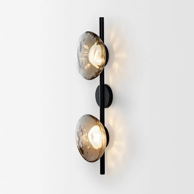 Bedside hotel glass art wall lamp with transparent frosted shade and iron frame
