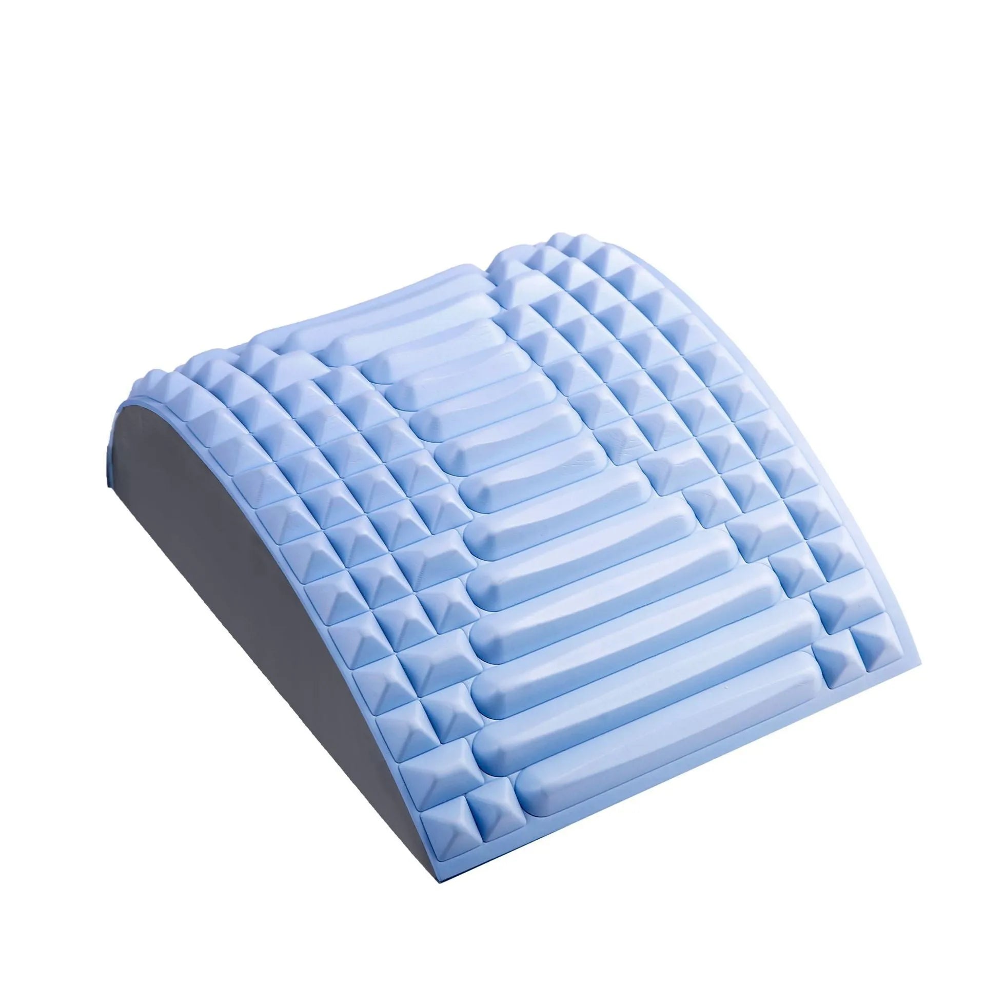 Blue EVA foam back stretcher pillow for lumbar and neck support on a flat surface.