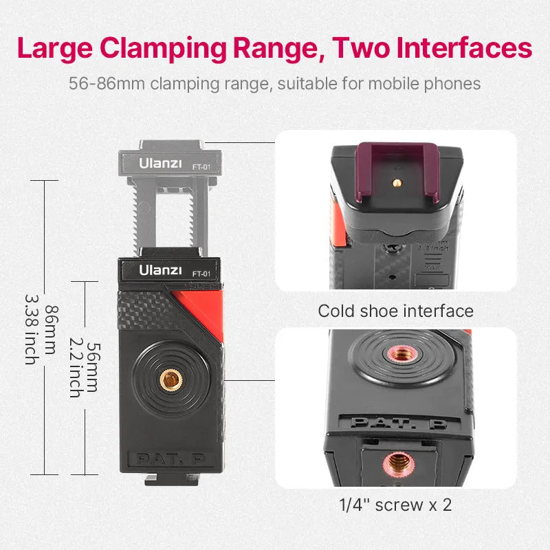 Black flexible octopus leg tripod with mobile phone clip attached, FT-01 model.