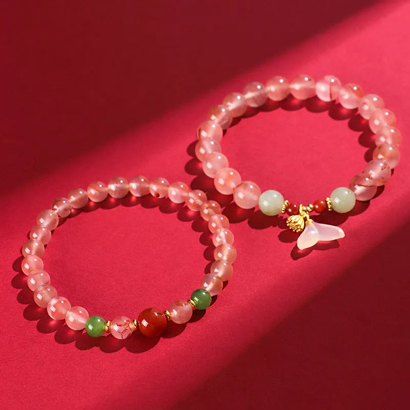 Ice floating south red white agate fishtail bracelet for women with traditional handmade craftsmanship