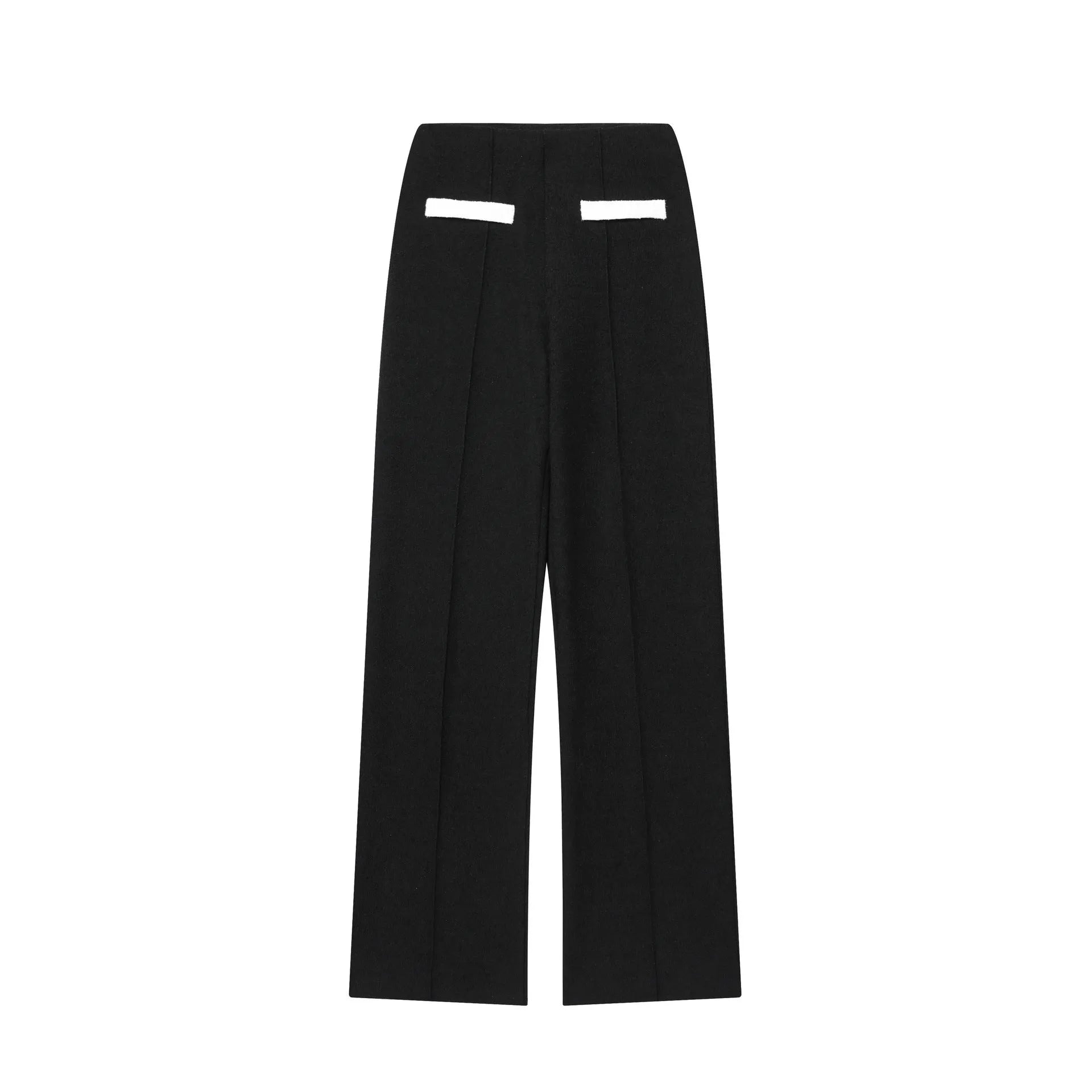 Women's beaded leather top and high-waisted stretch trouser suit in street fashion style