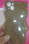 Solid colour three-dimensional bear cute anti-fall silicone phone case for iPhone 11 12 13 14 series, khaki option