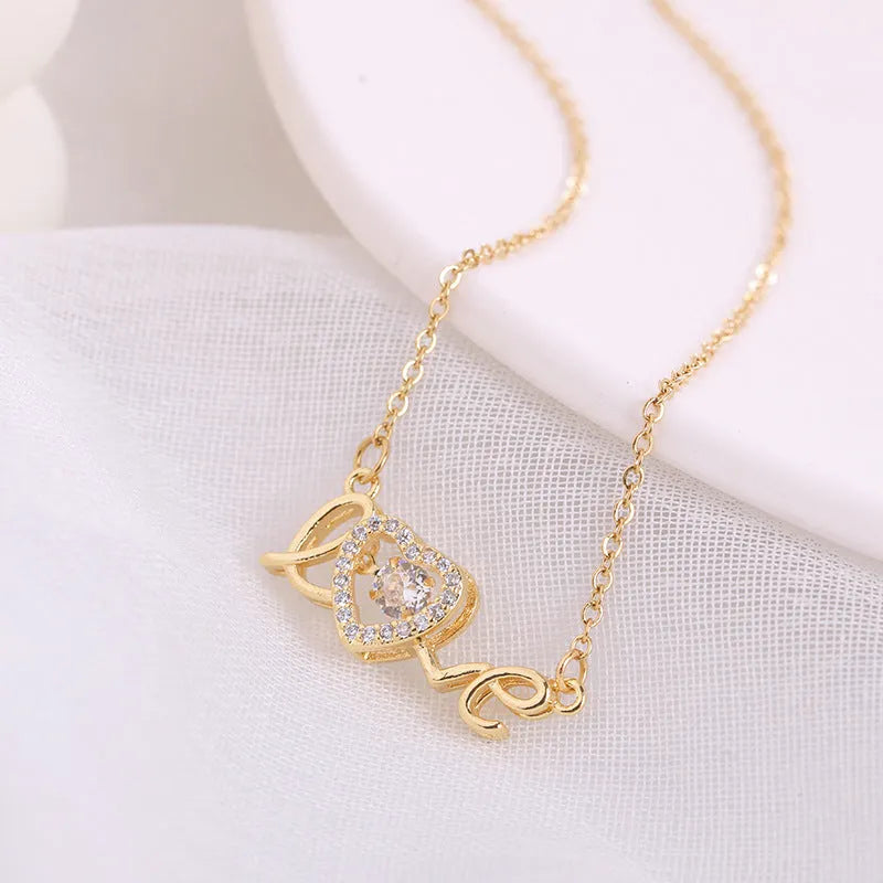 Gold titanium steel clavicle chain necklace with love pendant for women