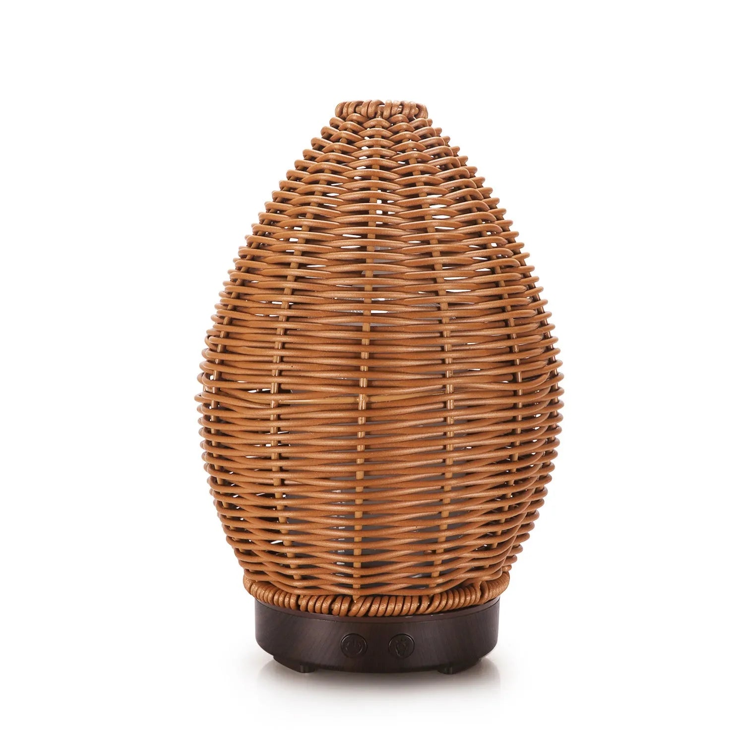 Hollow rattan design aroma diffuser with light wood grain base and 100ml capacity