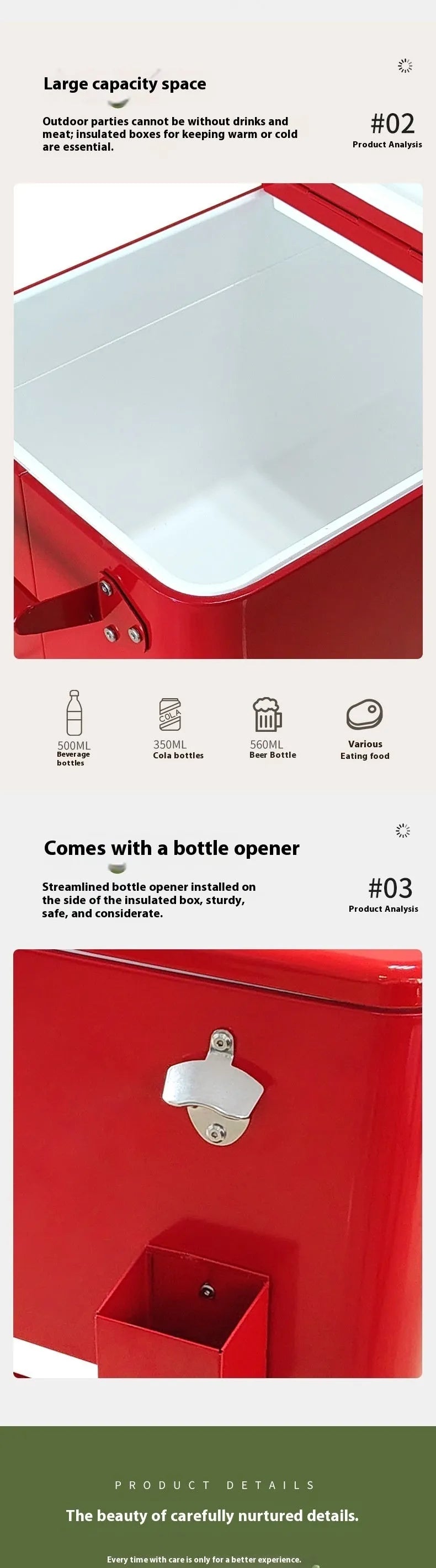 Red outdoor insulated metal cooler trolley with iron frame and 750 capacity