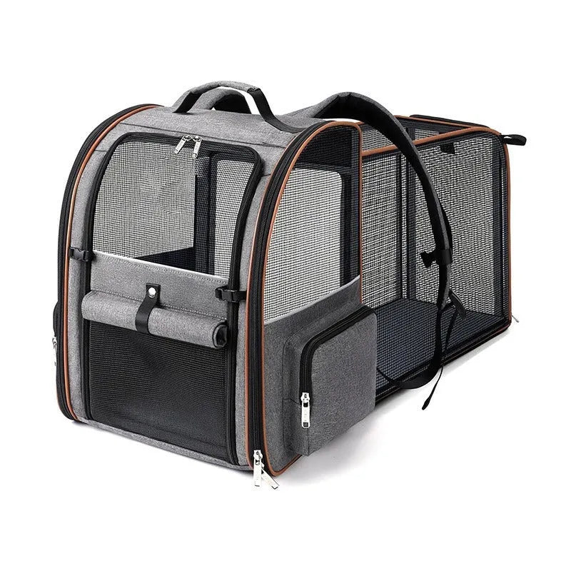 Expandable pet carrier bag in black, 600D Oxford cloth, hard shell, 37x30.5x43.2cm, for small dogs up to 10kg