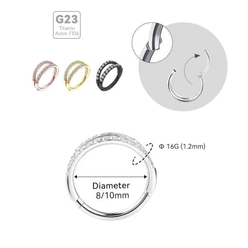 G23 titanium alloy lip ring nose ring earring in gold or steel colour with diamond treatment