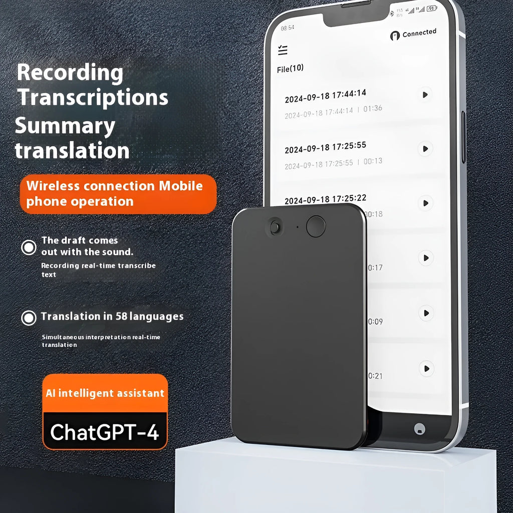 Black intelligent translation recorder with CNC aluminium alloy shell and compact size