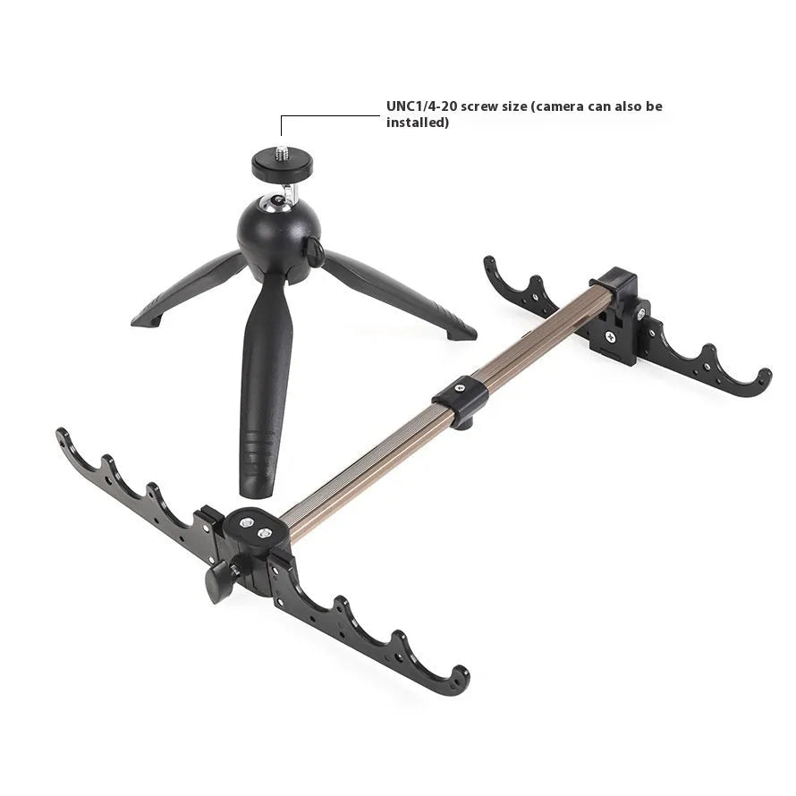 Aluminium alloy ice fishing tripod rod holder bracket standing on ice.
