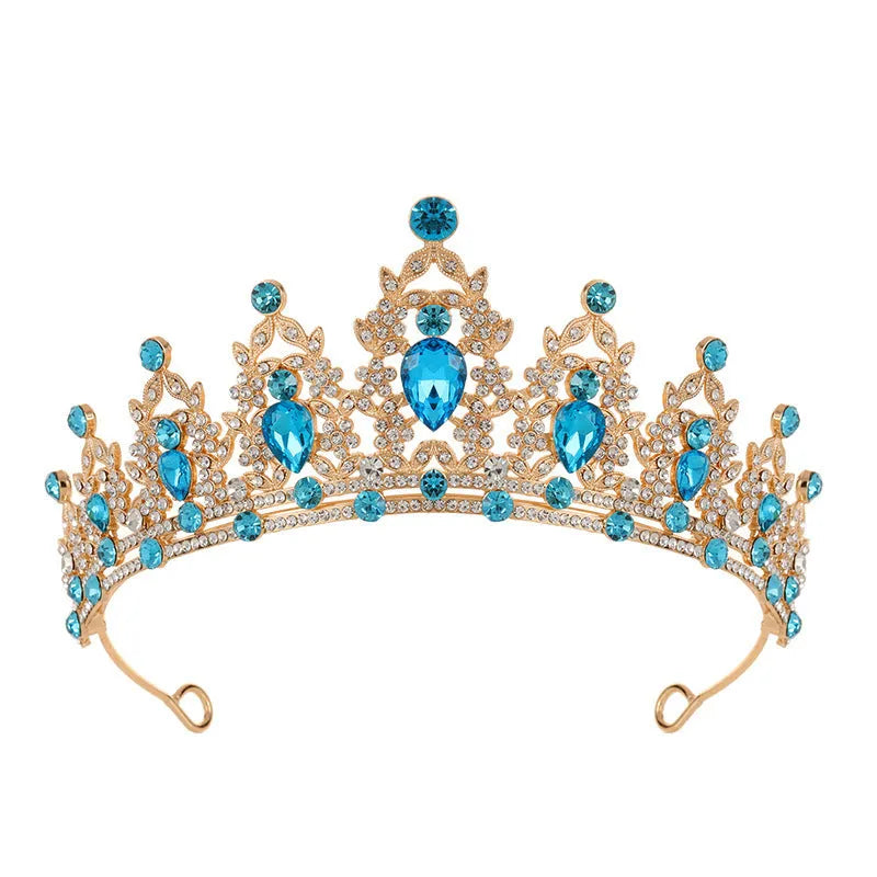 Baroque crown bridal headdress with clear crystal rhinestones on metal alloy base