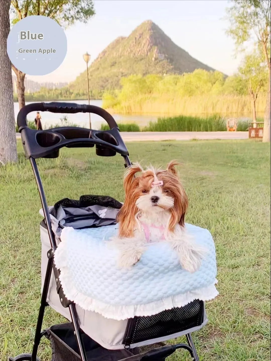 Pet stroller three-piece cotton pad set showing towel, cushion and pillow components