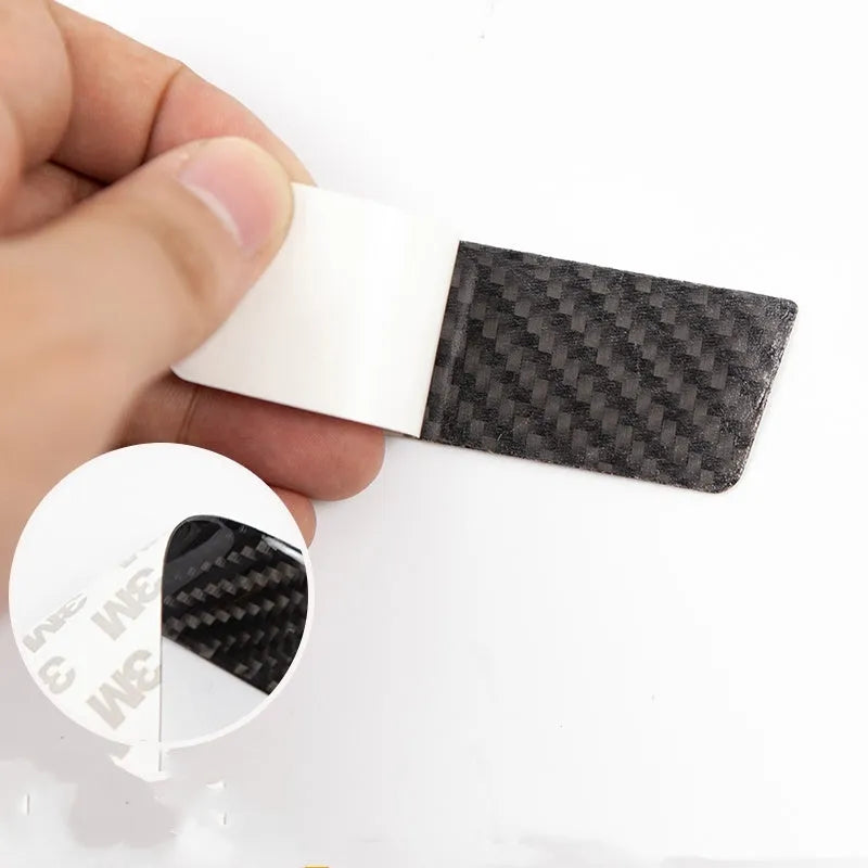 Carbon fibre door handle protection patches for Tesla Model S with drip adhesive design