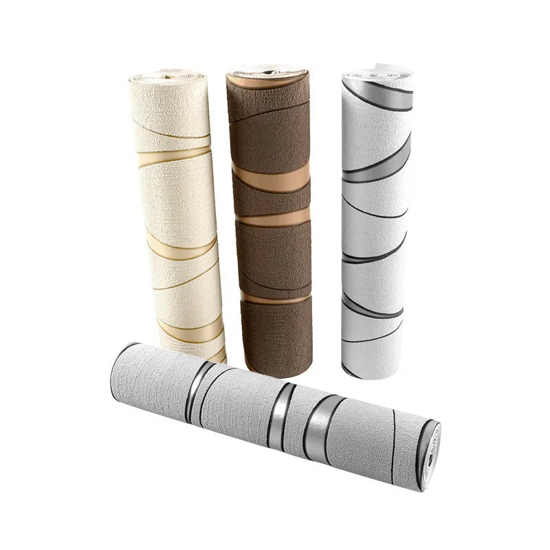 Curved stripe 3D textured wallpaper roll in deerskin velvet finish, light grey and dark brown colour options