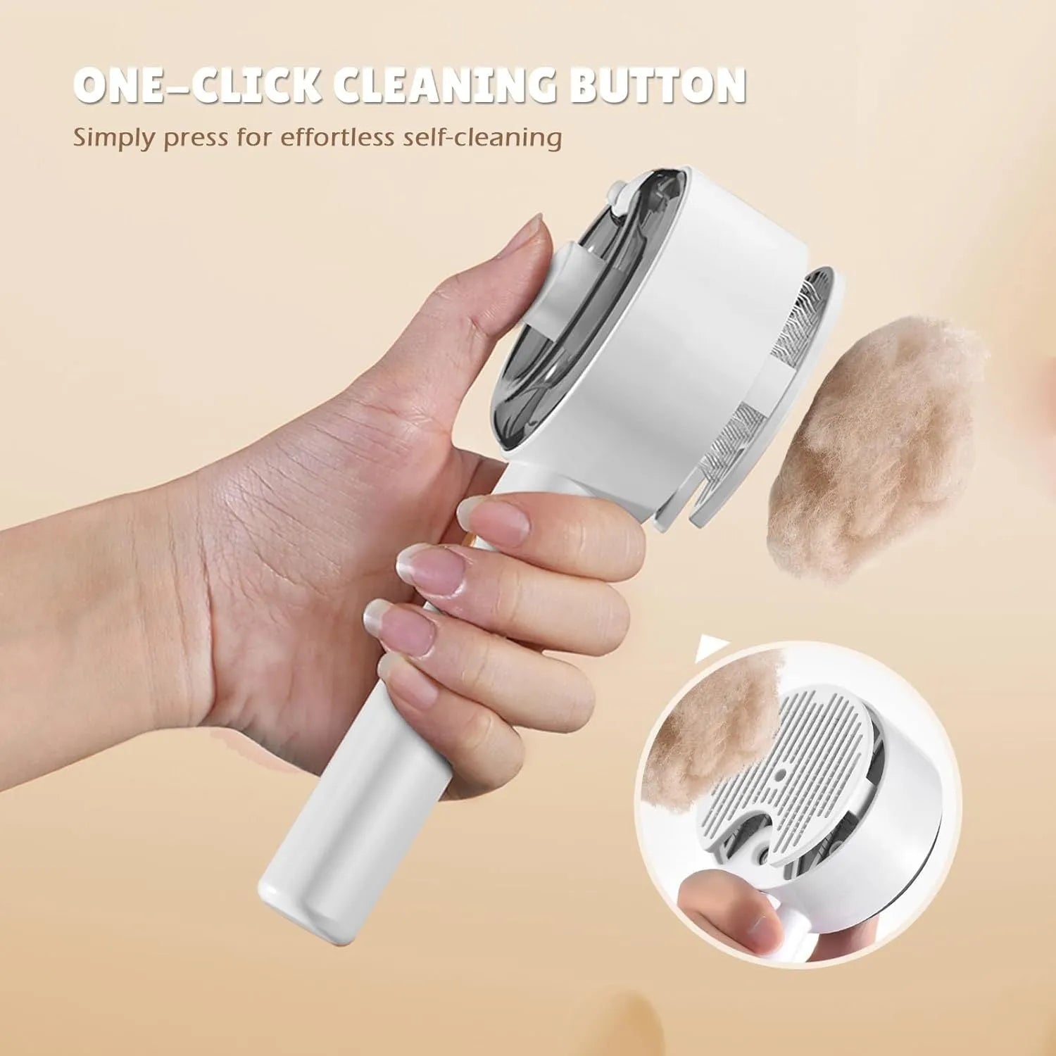 Pink and white cat steam brush with adjustable spray and rounded massage head for pet grooming