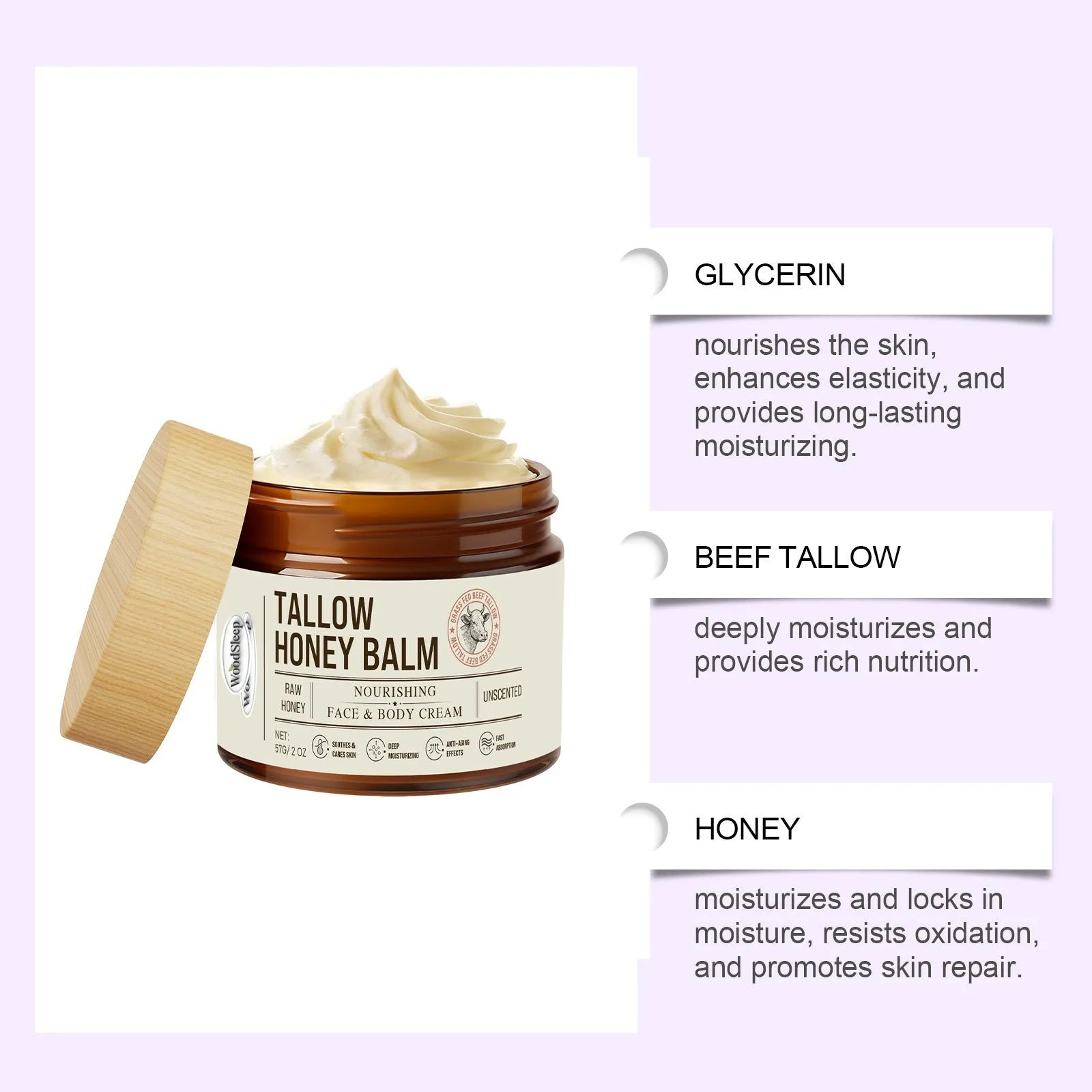 57g jar of tallow honey skin repair moisturising cream with zinc oxide and titanium dioxide