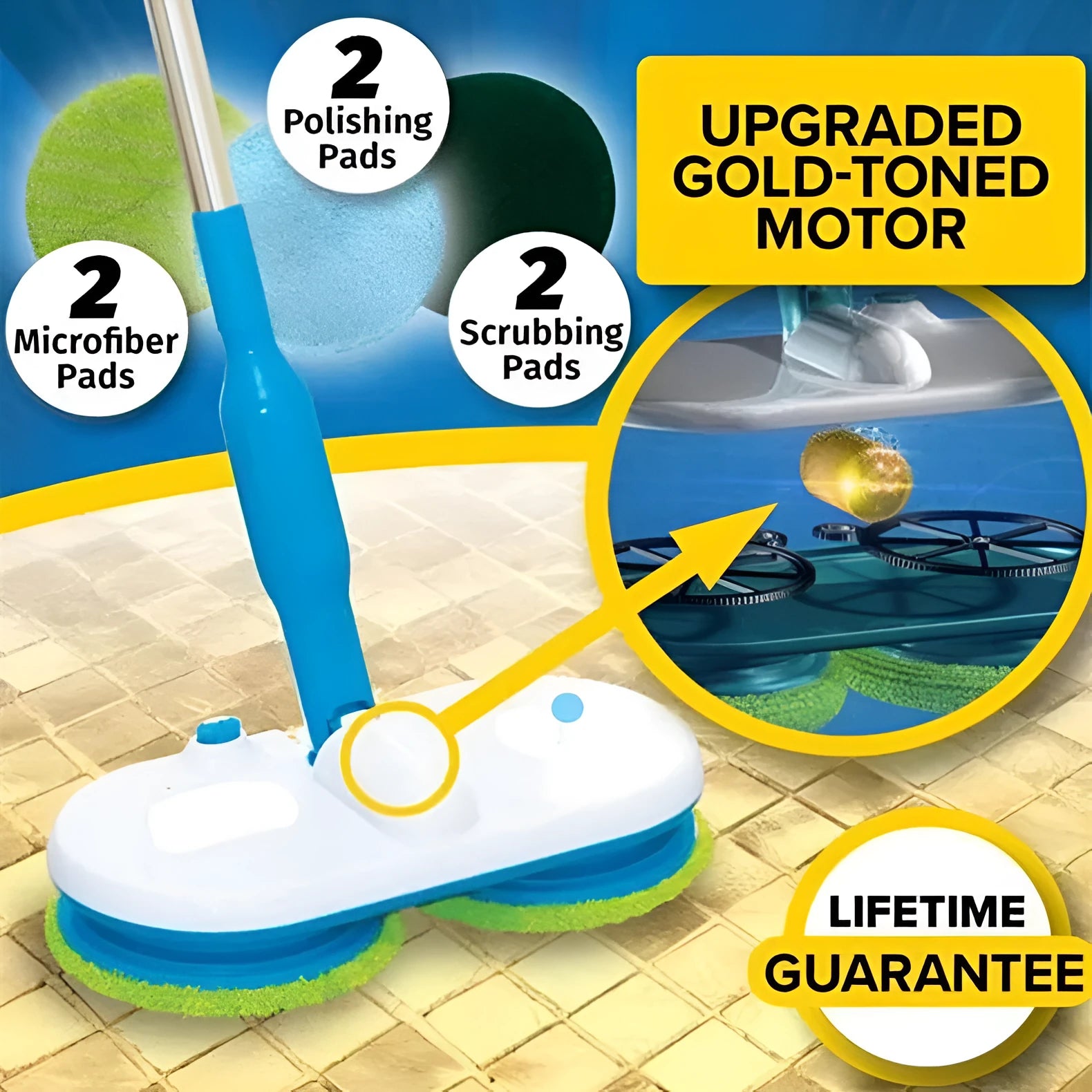 Wireless electric mop handheld cleaner with microfiber polishing and scrubbing pads USB charging