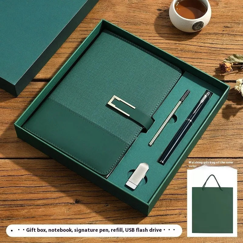 A5 soft PU leather business notebook in brown, black, green, red, or blue with gift box option
