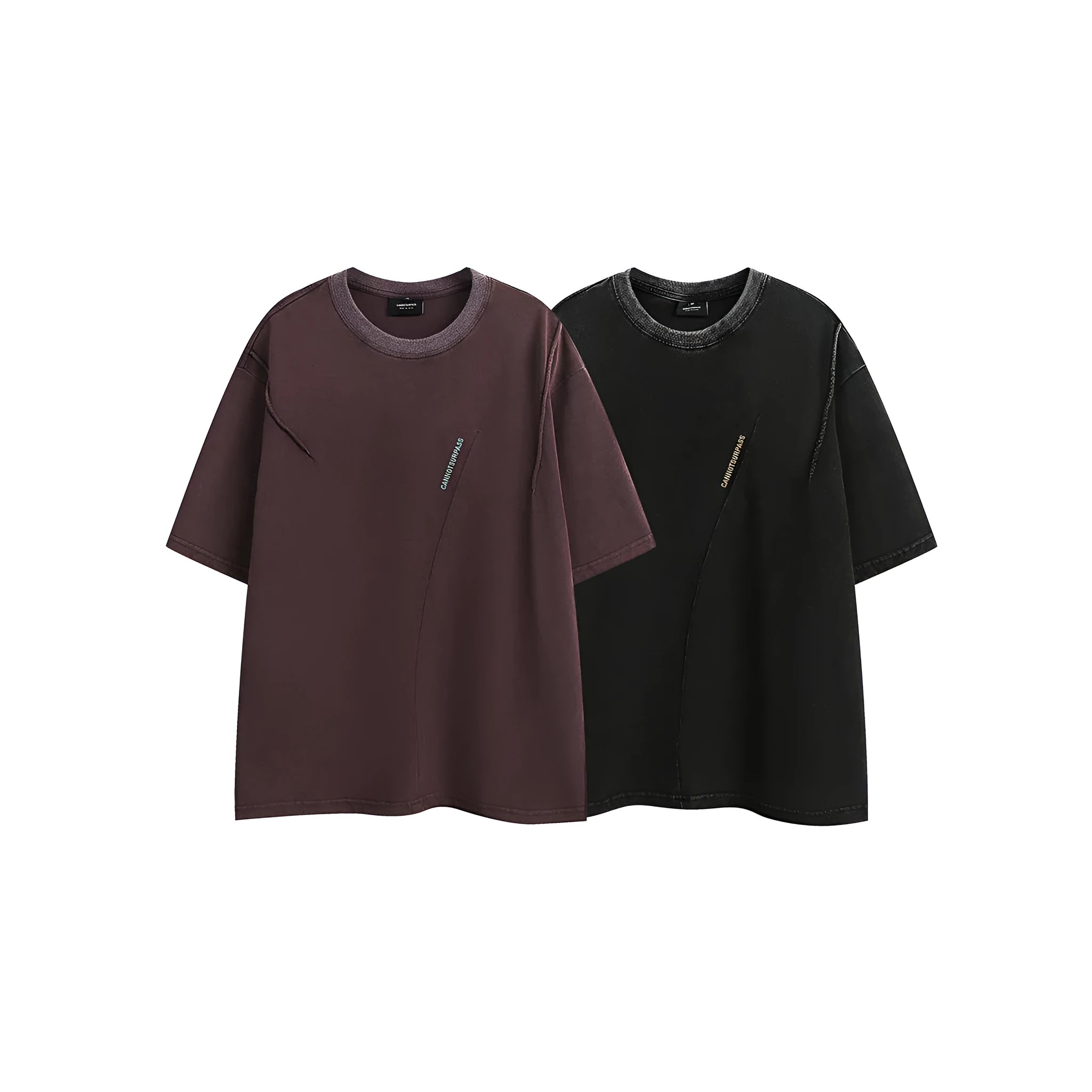 Black and purple loose-fit embroidered retro short-sleeved cotton t-shirt on a hanger