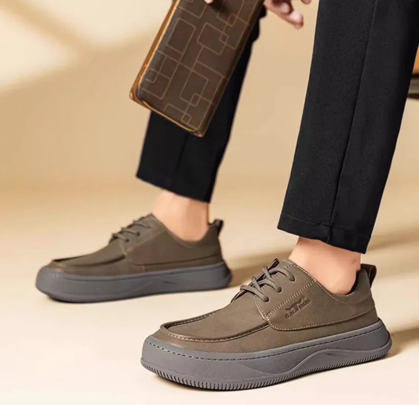 Brown leather retro casual shoes for men with a distinctive big toe design and visible stitching.