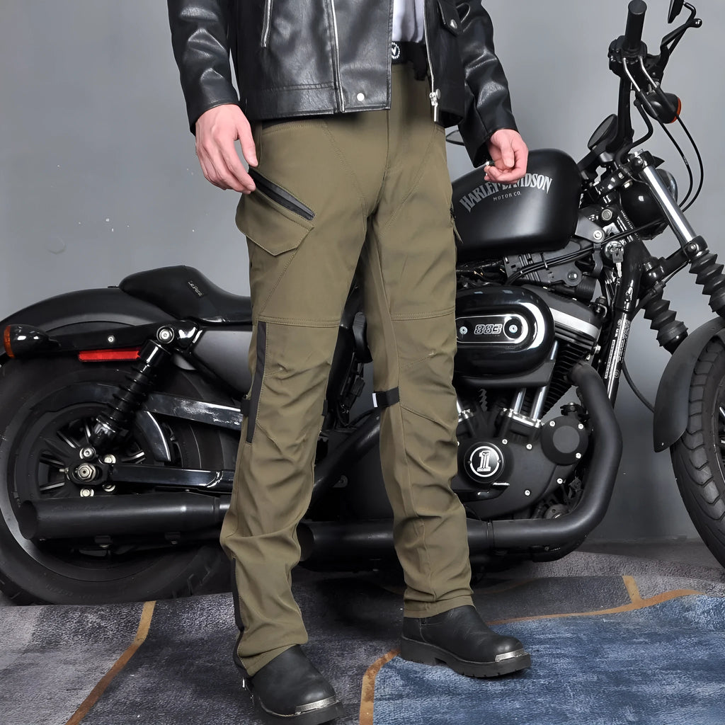 Motorcycle waterproof windproof cycling trousers with removable protective gear in black or green colour