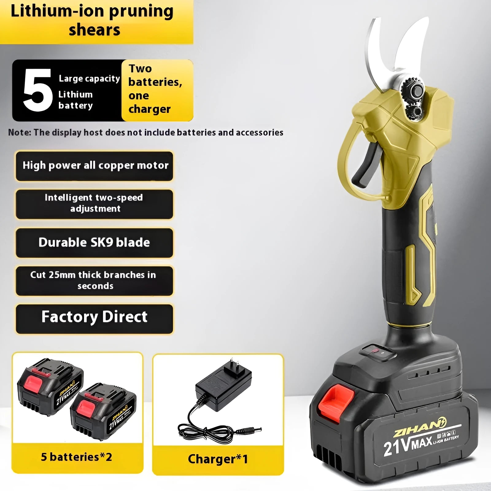 Electric pruning knife with lithium battery and plastic storage box for garden branch trimming