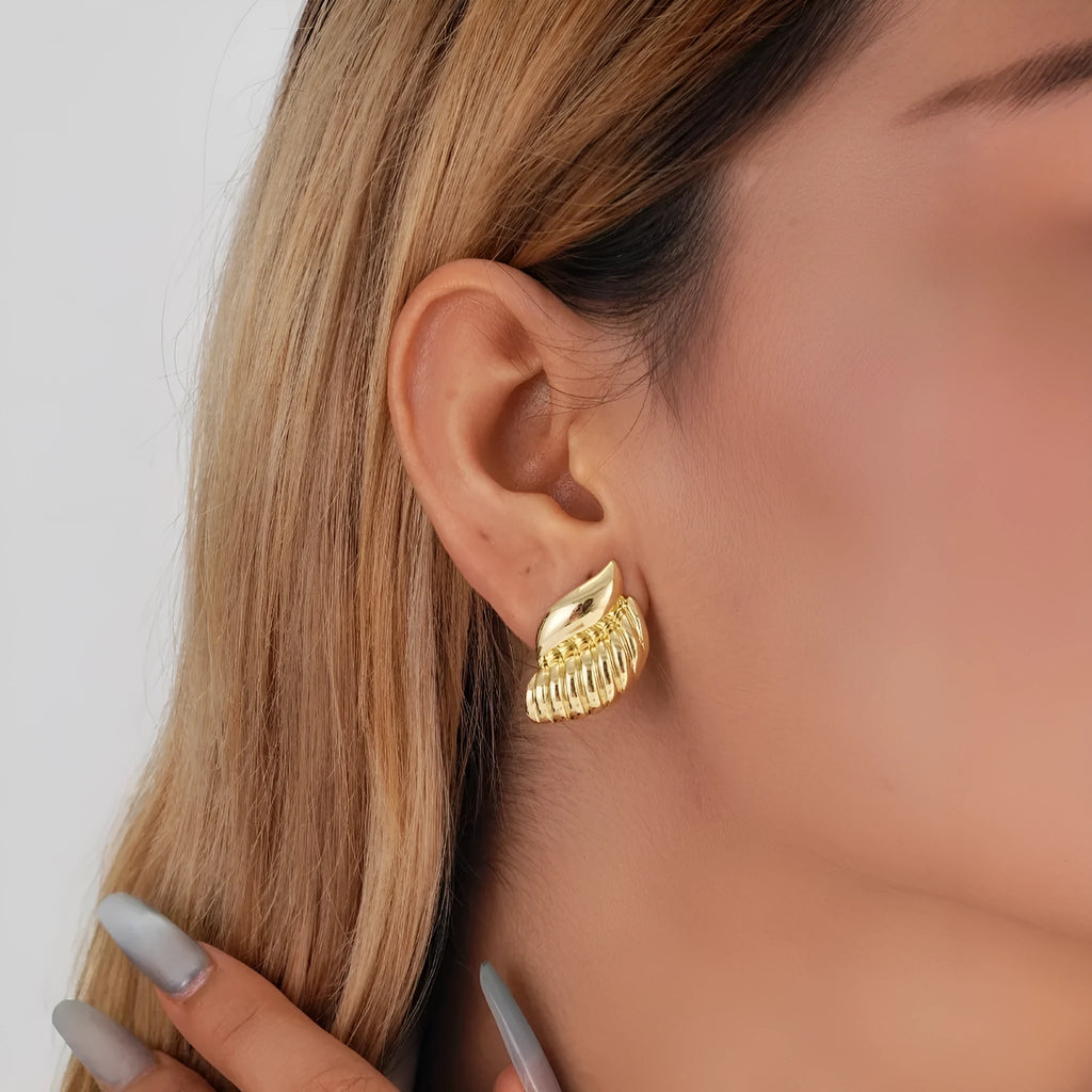 Gold threaded water drop earrings for women with lightweight drop shape and hypoallergenic metal