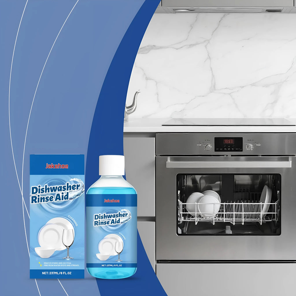 237ml bottle of dishwasher detergent cleaning aid for removing oil and stains from kitchenware.
