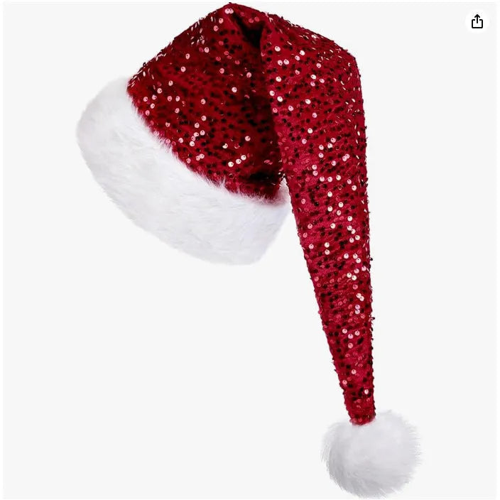 Long sequin Christmas decoration cap, 32 x 75cm, in gold, red, blue, or green