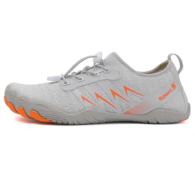 Low-top river tracing shoes with mesh upper and natural rubber outsole in apricot colour
