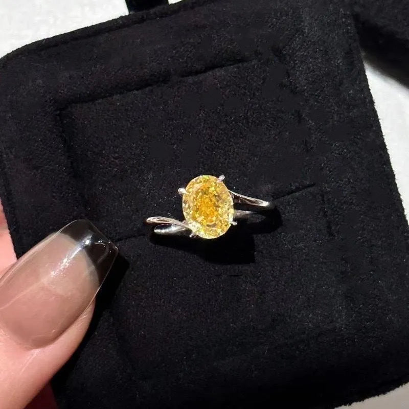 Women's yellow rock sugar crystal ring on copper with Seiko treatment showing colour and detailing