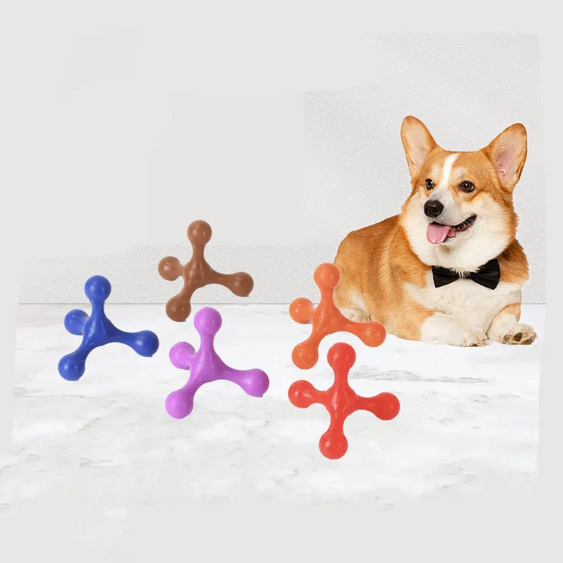 9.5cm beef-flavoured silicone three-legged bone chew toy for small medium breed puppies in assorted colours