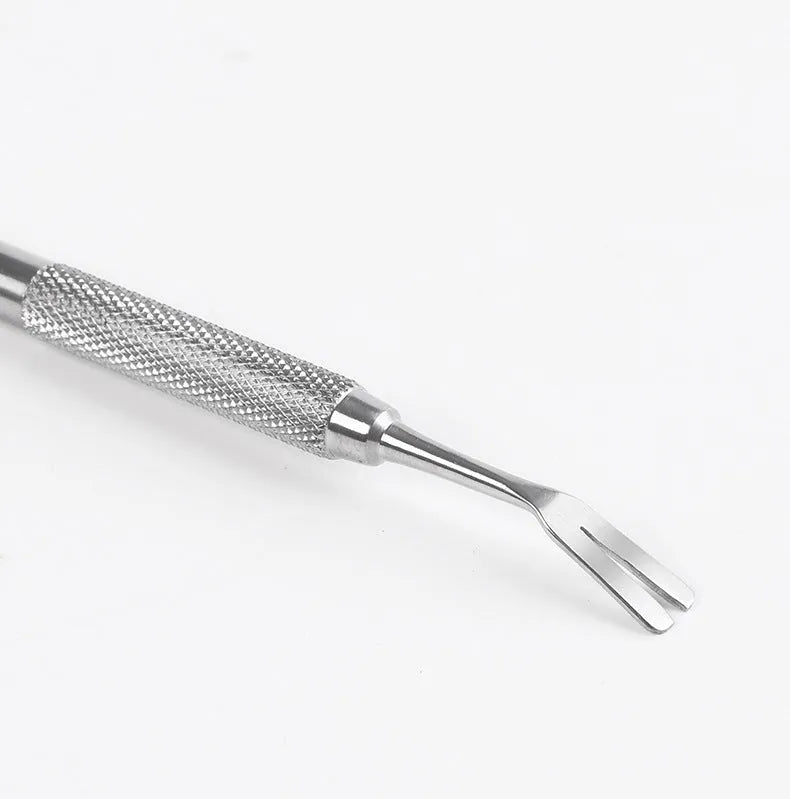 Silver stainless steel tick removal tweezers for pets with narrow slotted head