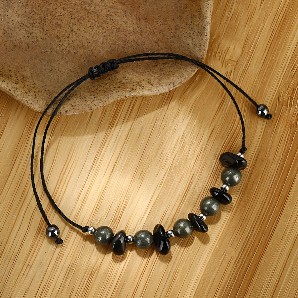Black garnet stone bracelet with geometry shapes and moon element design
