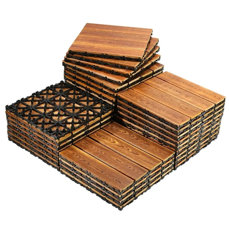 Pine wood floor tiles measuring 30x30cm with brushed durable finish