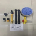 Bright yellow car wash mop cleaning tool with a long hose and a brush head featuring chenille and outer plastic bristles.