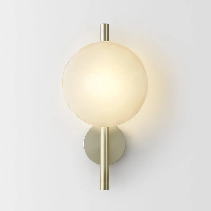 Bedside hotel glass art wall lamp with transparent frosted shade and iron frame