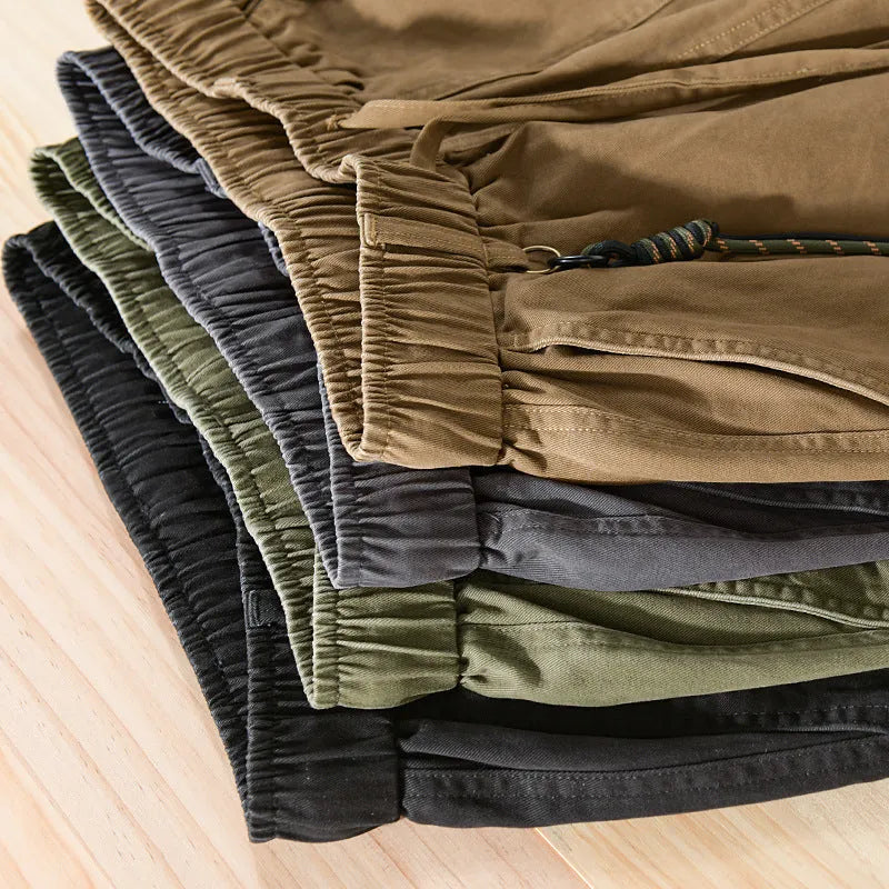 Men's cotton overalls with drawstring waist and ankle banded cuffs in Army Green colour