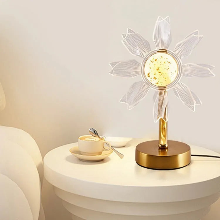 Creative acrylic table lamp with three-colour USB dimming in sunflower design