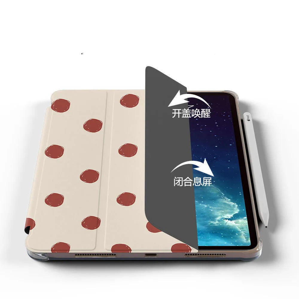 Wave point coloured flip tri-fold silicone tablet case with pen slot for iPad 10.2 inch