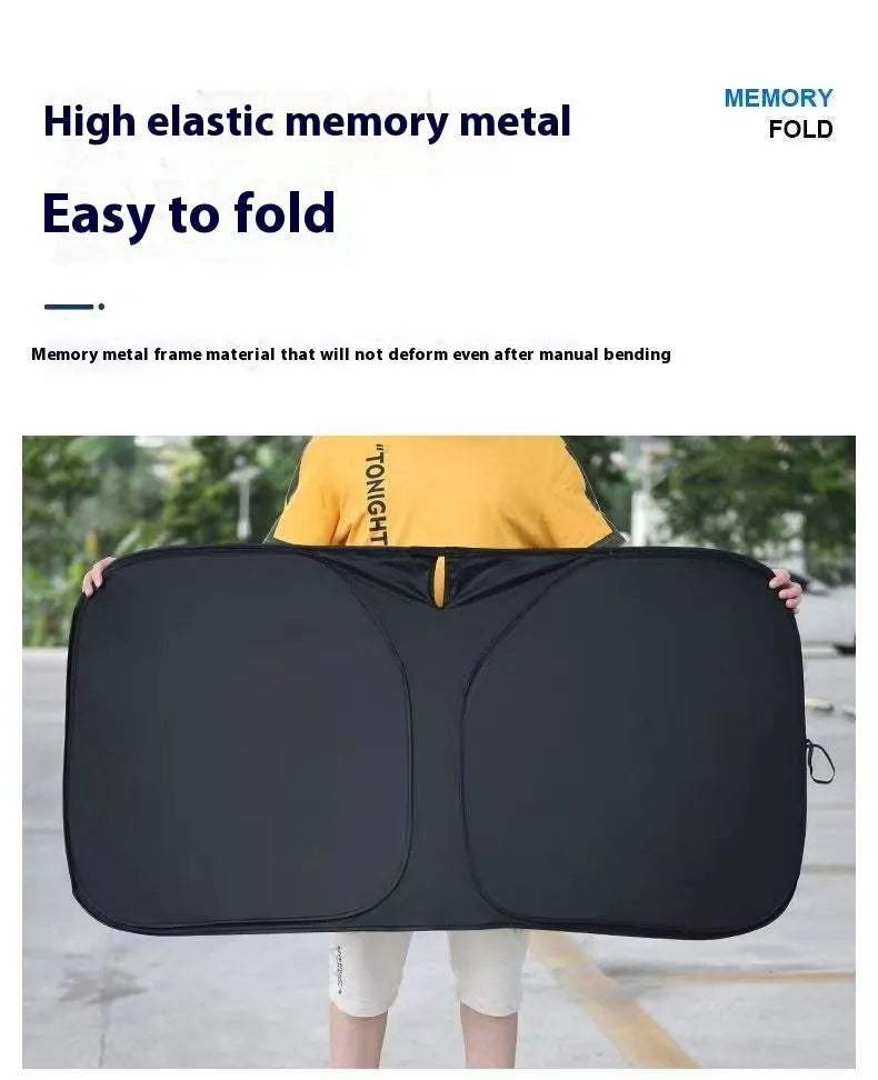Aluminium foil car sunshade in titanium silver, shown in a rectangular shape for windscreen coverage.