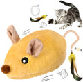 Rechargeable interactive cat mouse toy with LED lights and feather tail for indoor feline entertainment