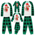 Family set Christmas long sleeve pyjamas in green with animal cartoon pattern on brushed polyester fabric