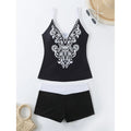 Plus size women's printed swim briefs in black or rose red with a cotton lining.