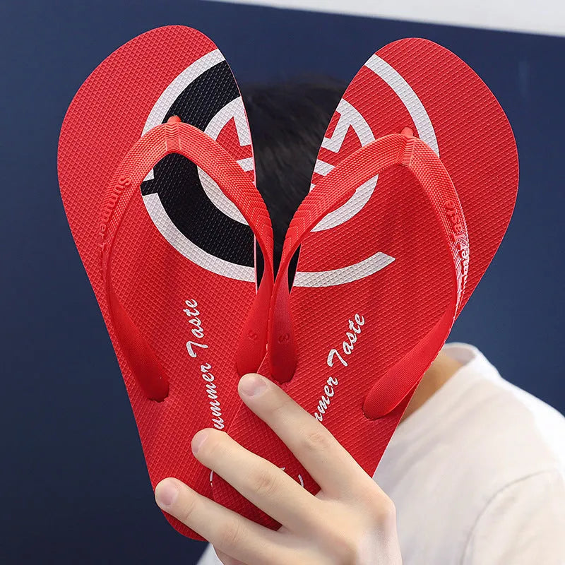 Personalised PVC summer flip-flops in four colours for men and women at the beach