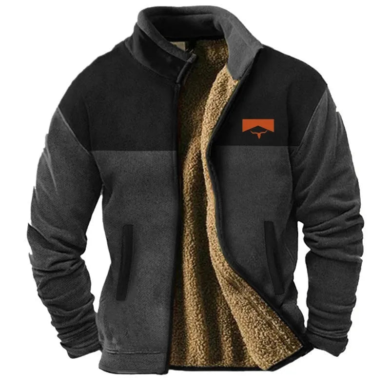 Men's green fleece-lined padded polyester coat showing regular length and sizing from S to 5XL