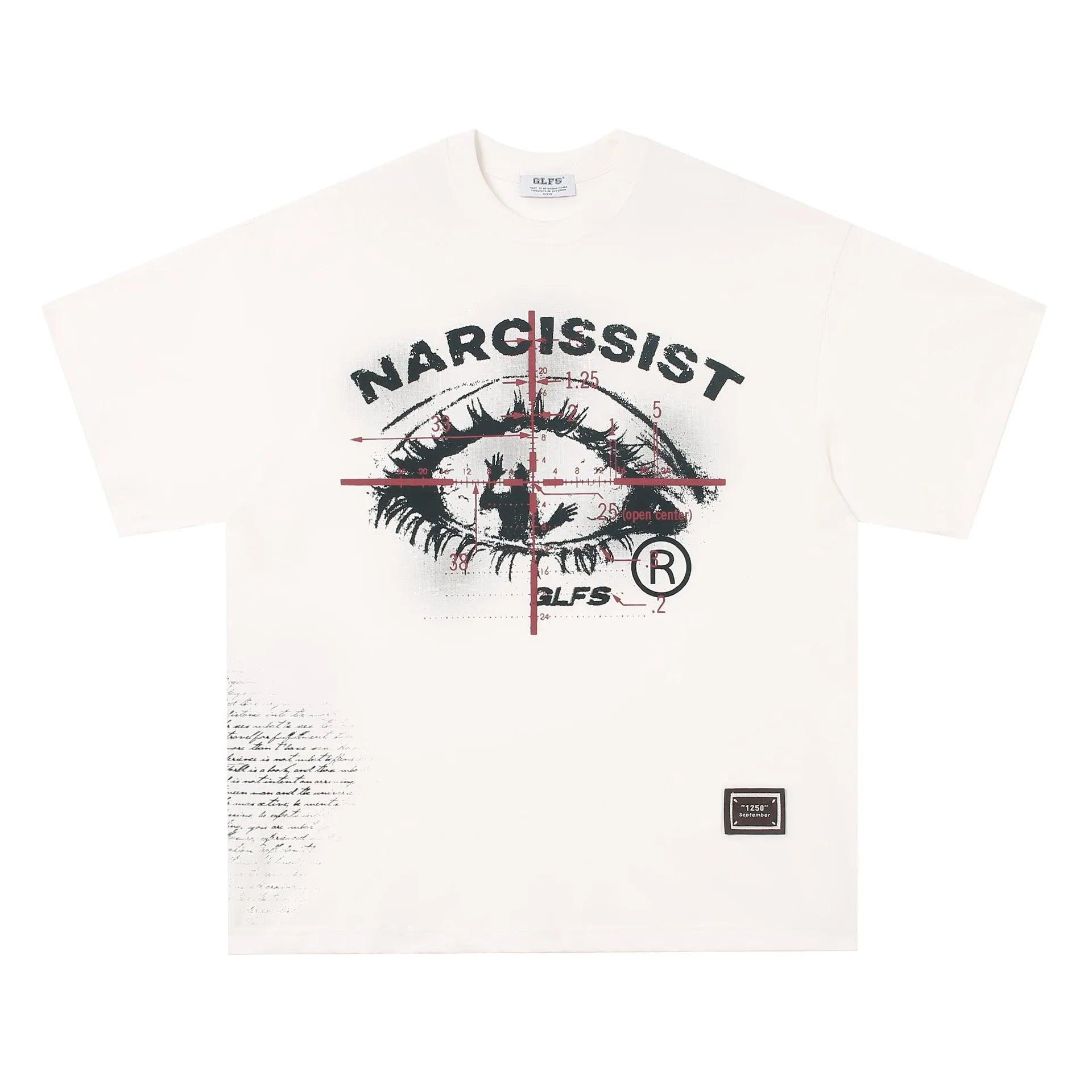 White retro hip hop letter print cotton t-shirt on hanger